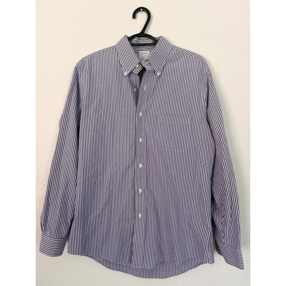 Brooks Brothers Milano Shirt Mens 16-34 Purple Gingham Non-Iron Supima Cotton L